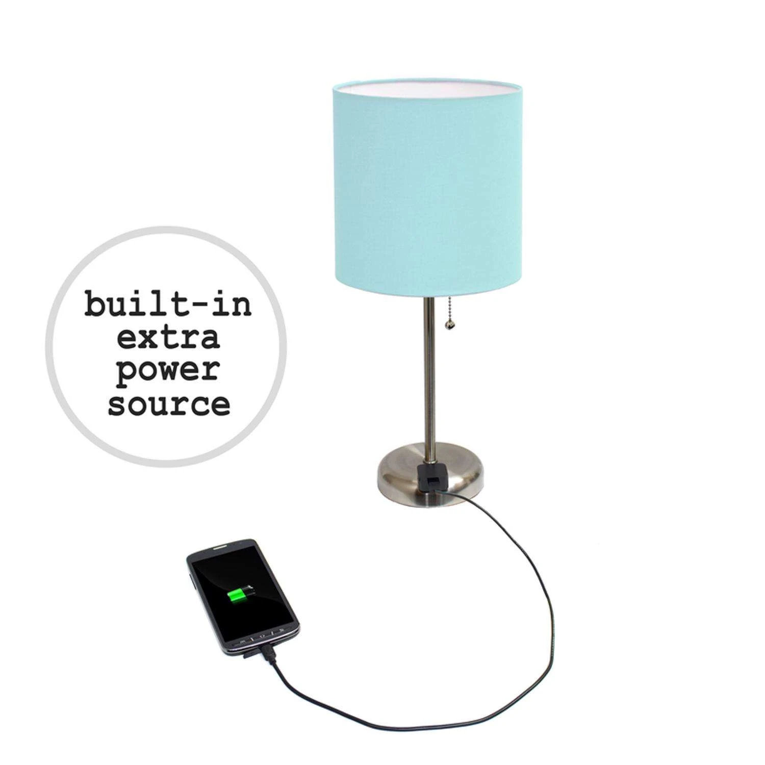 LimeLights 19.5 In. Brushed Steel Aqua Table Lamp With Charging Outlet 5 LimeLights 19.5 In. Brushed Steel Aqua Table Lamp With Charging Outlet - Image 5