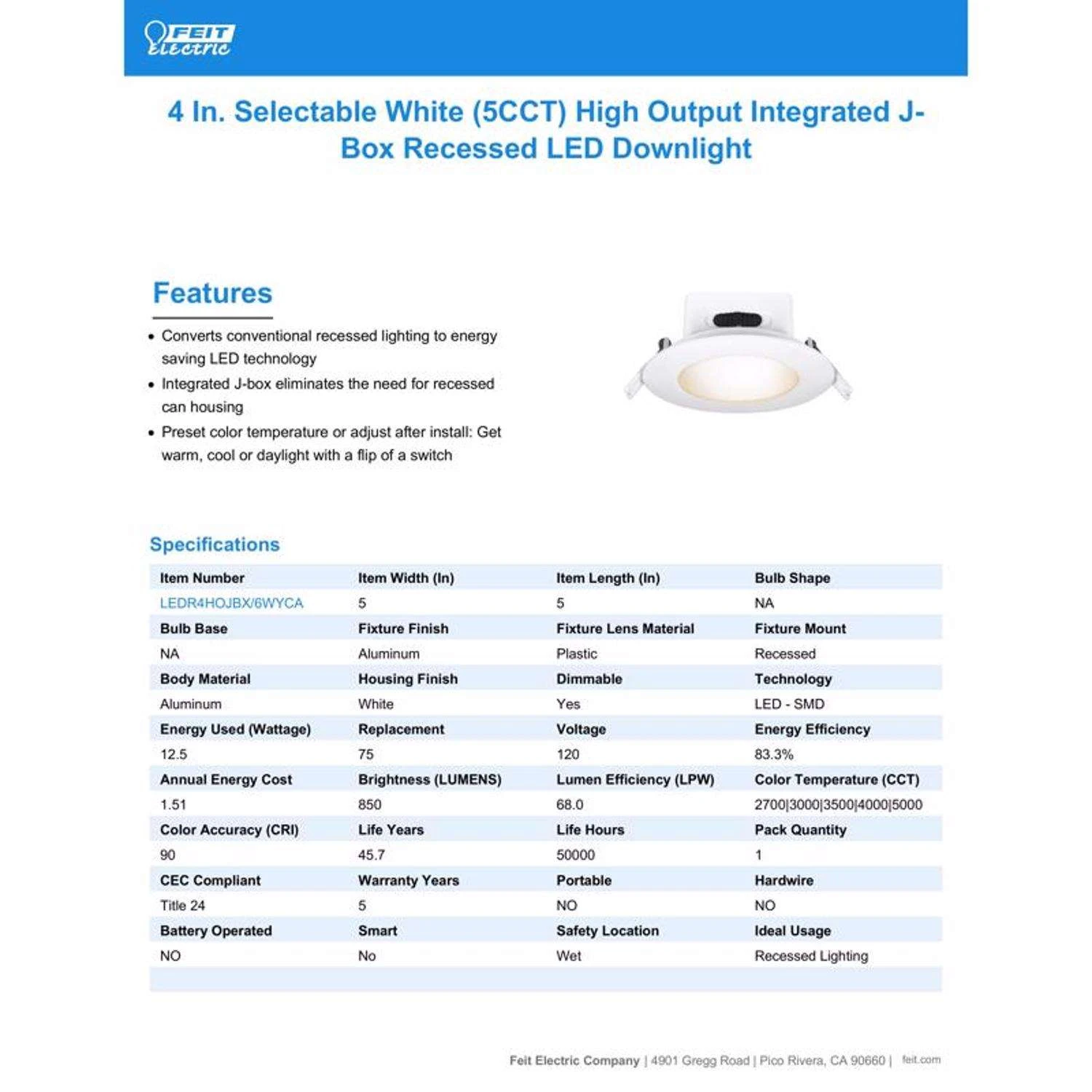 Feit LED Retrofits White 5 In. W Aluminum LED Canless Recessed Downlight 12.5 W 6 Feit LED Retrofits White 5 In. W Aluminum LED Canless Recessed Downlight 12.5 W - Image 6