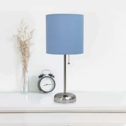 LimeLights 19.5 In. Brushed Steel Blue Table Lamp With Charging Outlet -Lightify Store 19ec3bb5 a20e 4dbf a1dc b37b7663173e