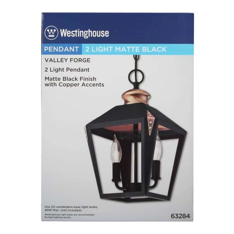 Westinghouse Valley Forge Matte Black 2 Lights Pendant Light 2 Westinghouse Valley Forge Matte Black 2 Lights Pendant Light - Image 2