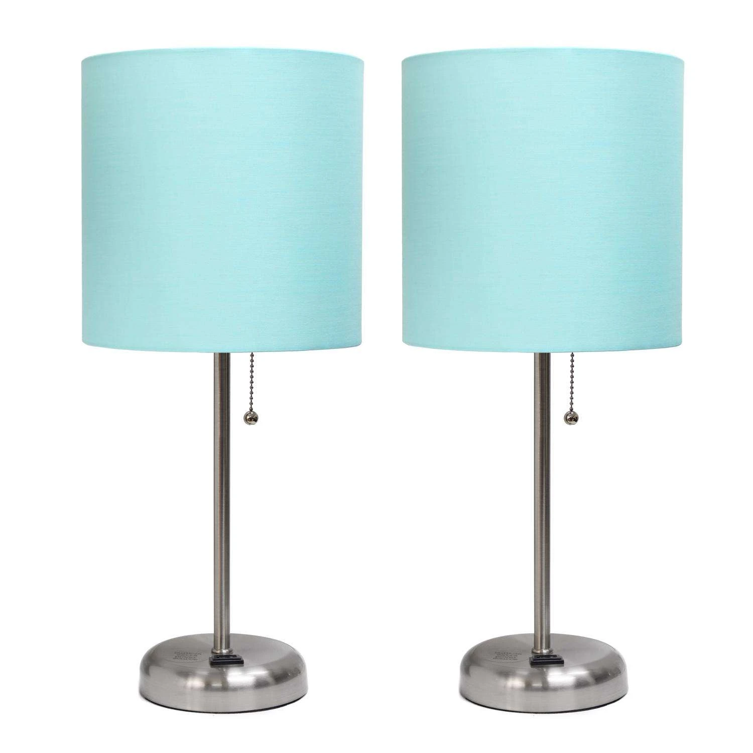 LimeLights 19.5 In. Brushed Steel Aqua Table Lamp With Charging Outlet 1 LimeLights 19.5 In. Brushed Steel Aqua Table Lamp With Charging Outlet