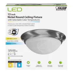 Feit 4.8 In. H X 13 In. W X 13 In. L Brushed Nickel White Ceiling Fixture
