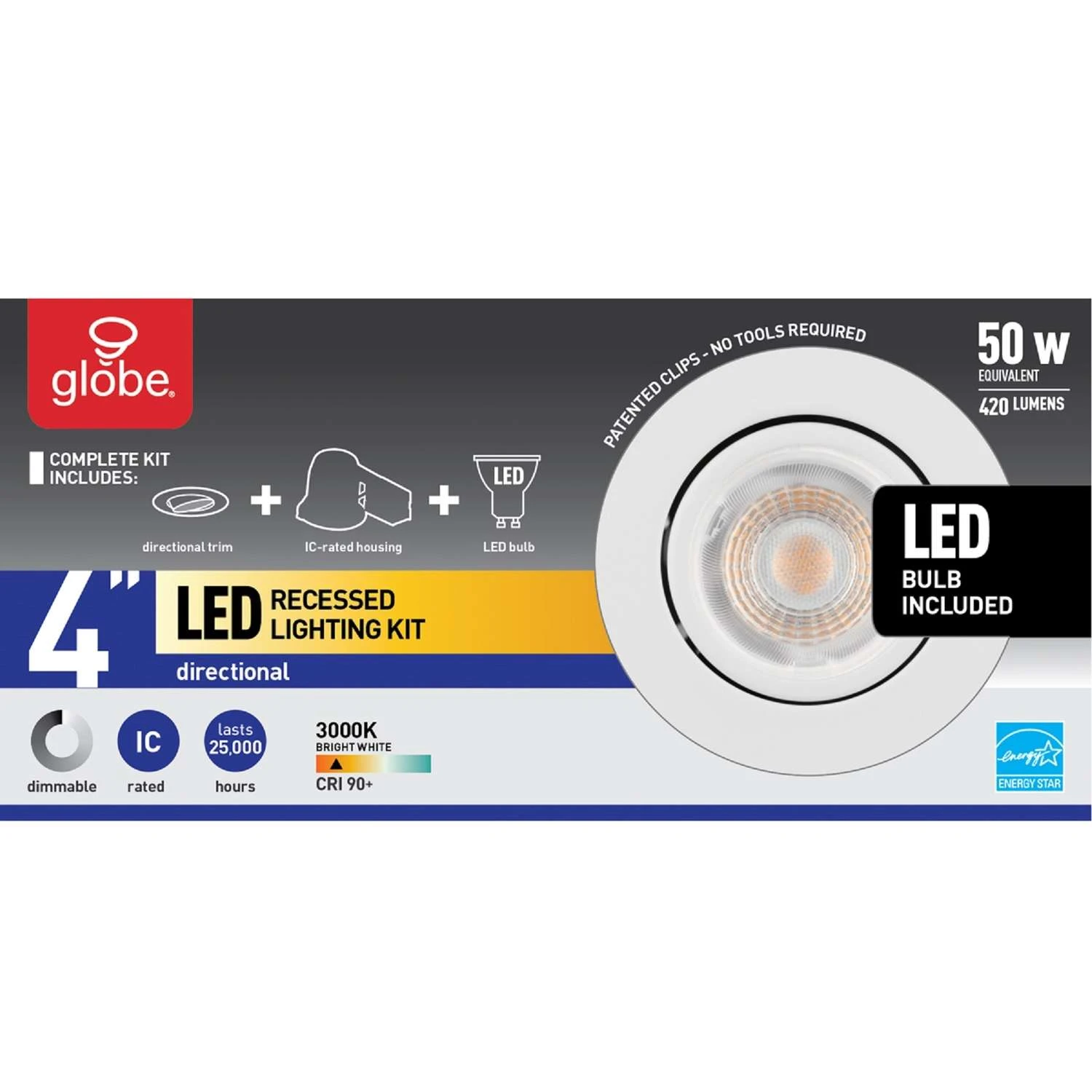 Globe Electric LED Recessed Lighting Kit White 4 In. W Metal LED Recessed Downlight 50 W 2 Globe Electric LED Recessed Lighting Kit White 4 In. W Metal LED Recessed Downlight 50 W - Image 2