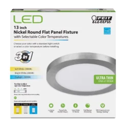 Feit EDGELIT 1.1 In. H X 13.1 In. W X 13.1 In. L Nickel White LED Flat Panel Light Fixture