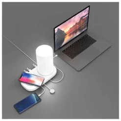 IHome 10.34 In. Gloss White Desk Lamp W/Charging Station