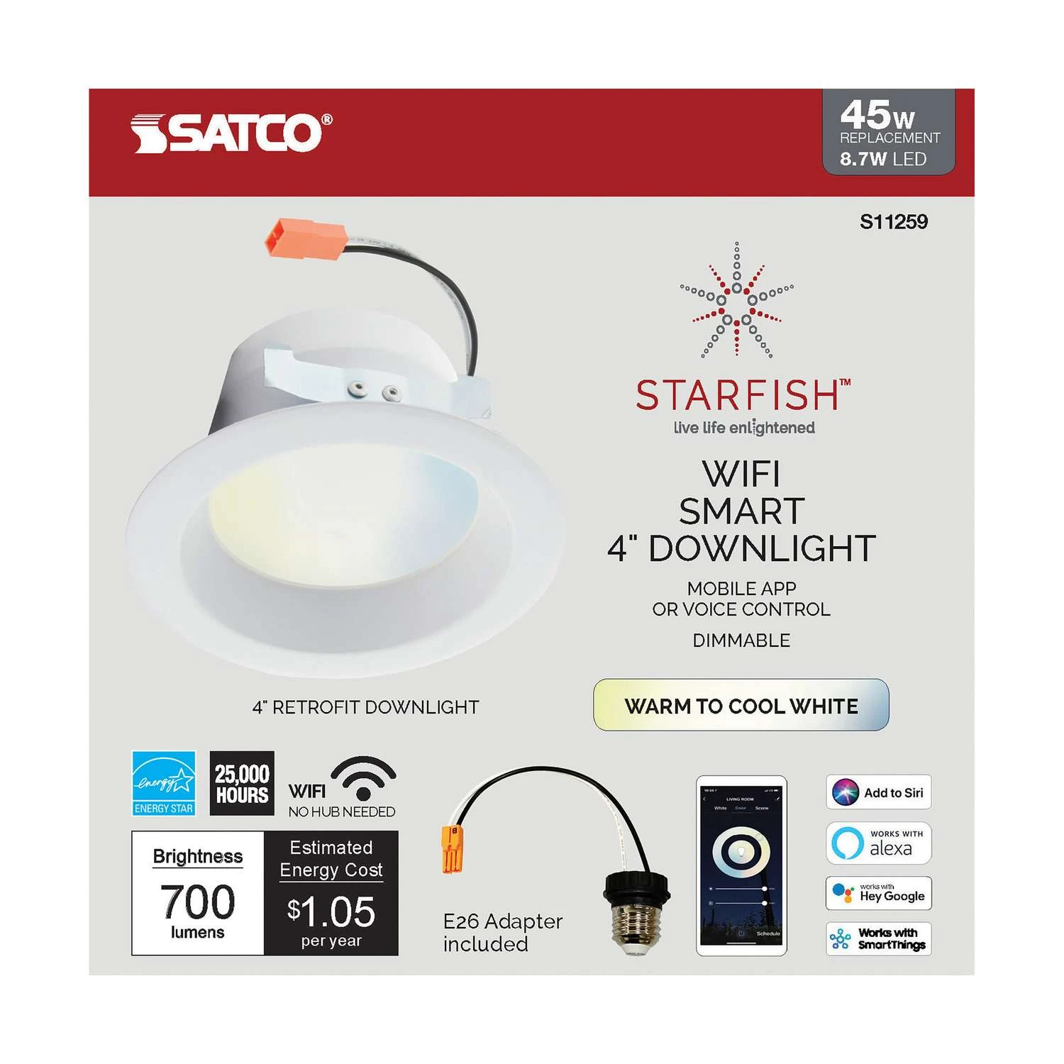 Satco Starfish White 4 In. W Metal LED Smart-Enabled Retrofit Recessed Lighting 8.7 W 3 Satco Starfish White 4 In. W Metal LED Smart-Enabled Retrofit Recessed Lighting 8.7 W - Image 3