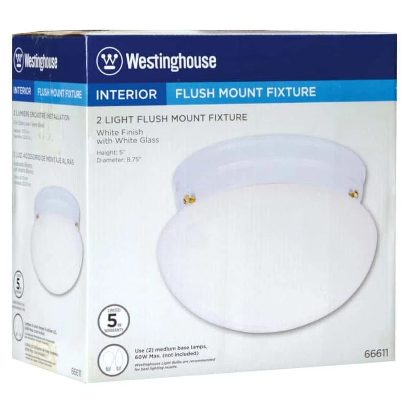 Westinghouse 5 In. H X 8.75 In. W X 8.75 In. L White Ceiling Light 2 Westinghouse 5 In. H X 8.75 In. W X 8.75 In. L White Ceiling Light - Image 2