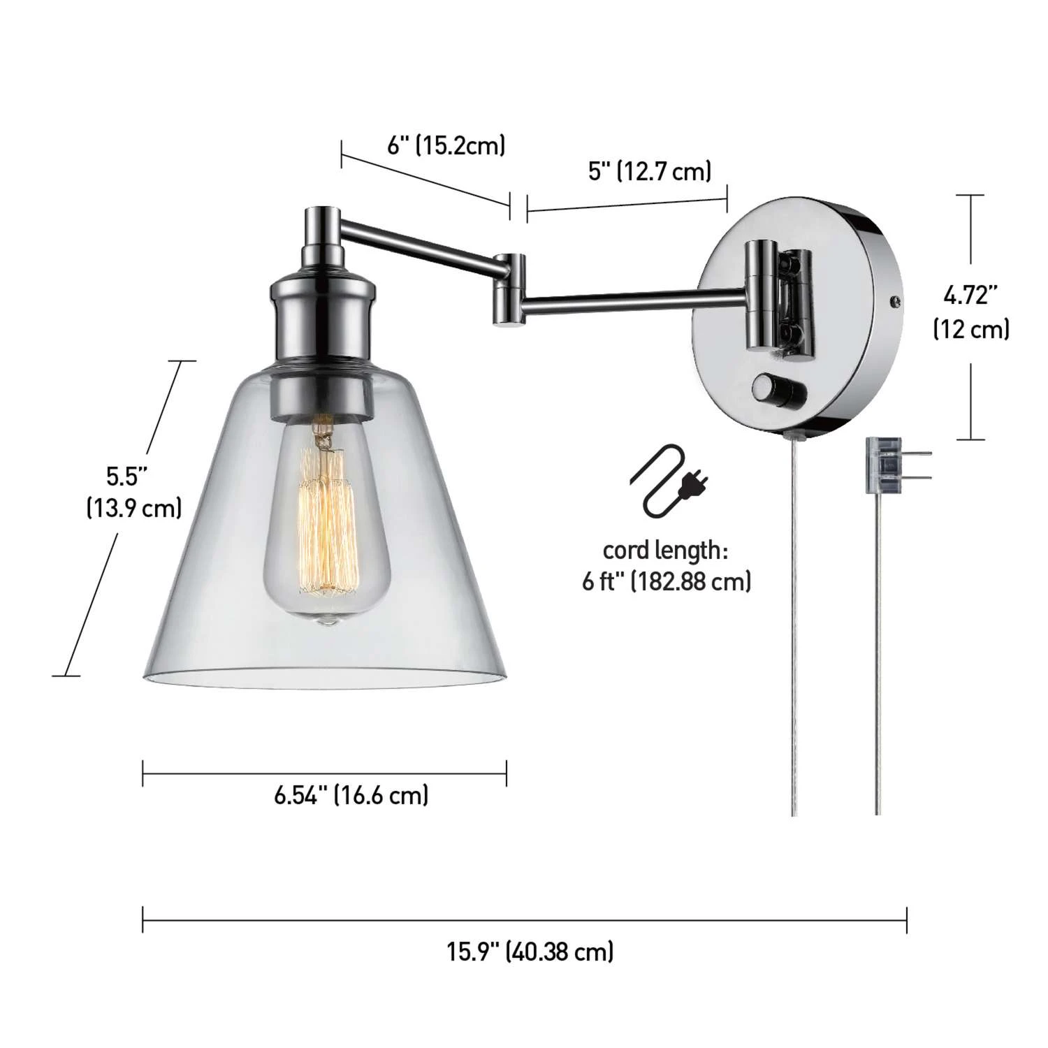Globe Electric 1-Light Chrome Metallic Wall Sconce 2 Globe Electric 1-Light Chrome Metallic Wall Sconce - Image 2