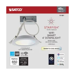 Satco Starfish Matte White 4 In. W Plastic LED Smart-Enabled Canless Recessed Downlight Kit 10 W