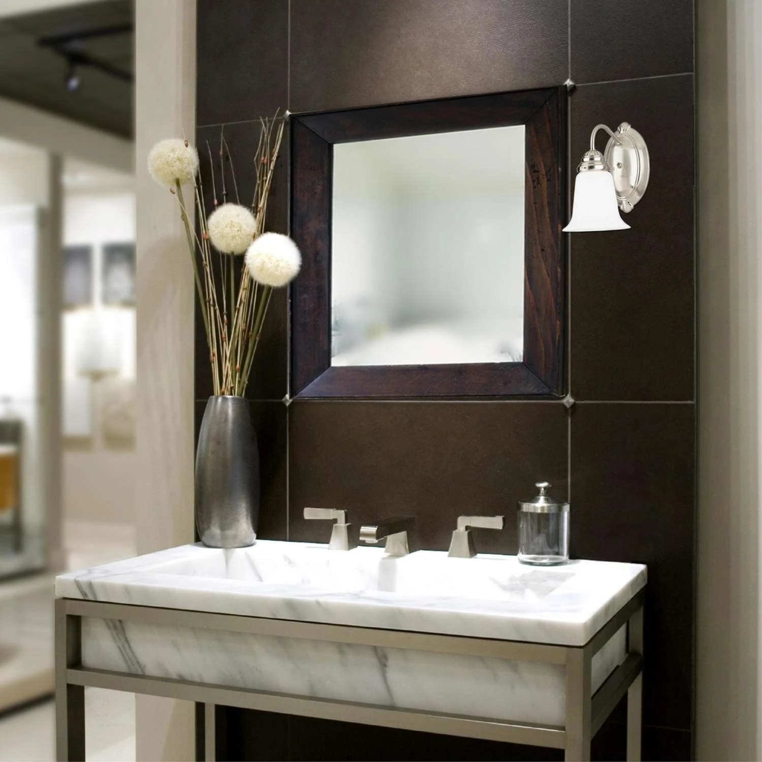 Westinghouse 1-Light Brushed Nickel White Wall Sconce 2 Westinghouse 1-Light Brushed Nickel White Wall Sconce - Image 2