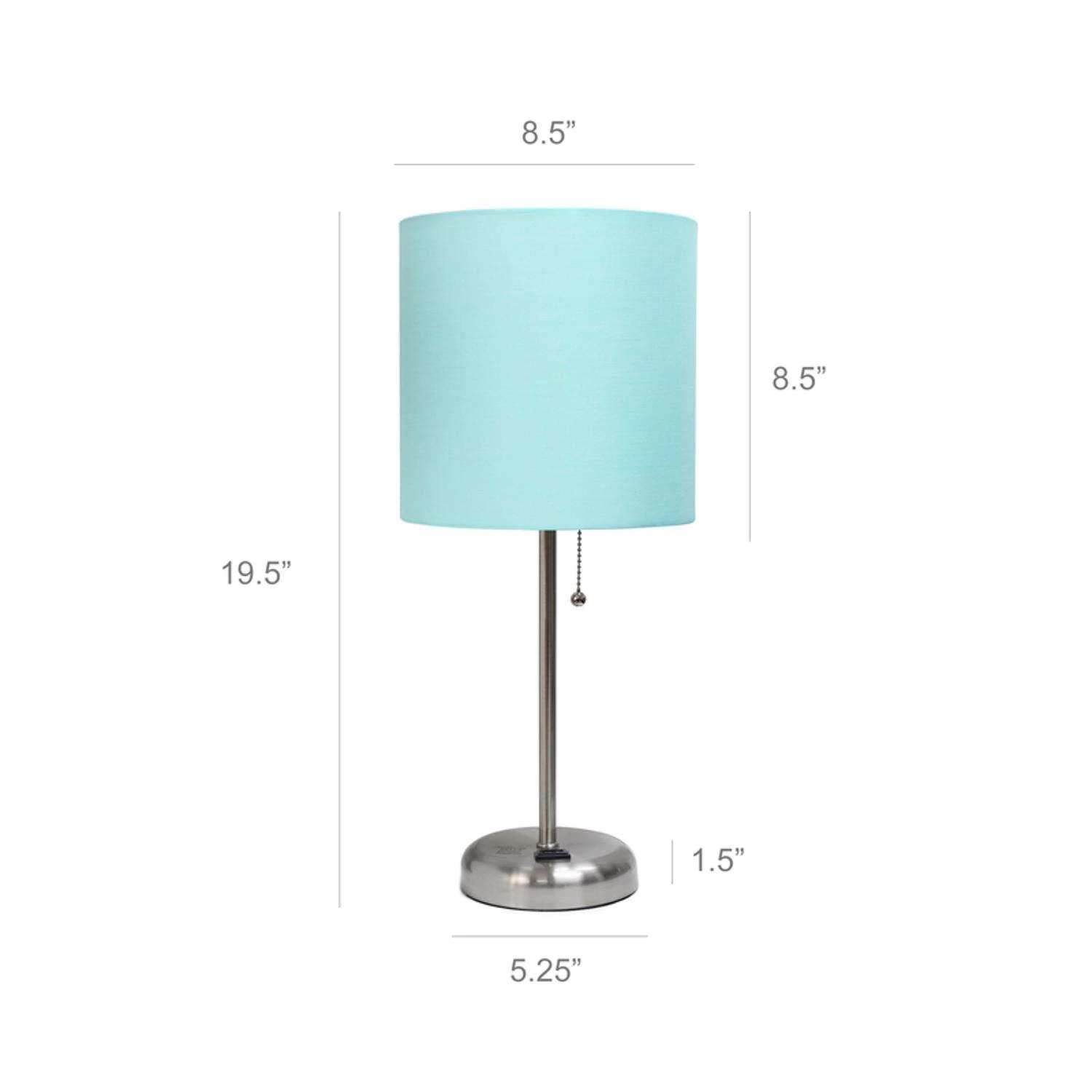 LimeLights 19.5 In. Brushed Steel Aqua Table Lamp With Charging Outlet 3 LimeLights 19.5 In. Brushed Steel Aqua Table Lamp With Charging Outlet - Image 3