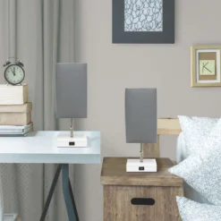 Simple Designs 14.25 In. Gray/White Stick Lamp With USB Port -Lightify Store 88c66b91 b1d3 4b00 8447 263411ccbbcc