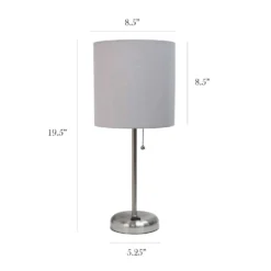 LimeLights 19.5 In. Brushed Steel Gray Table Lamp With Charging Outlet -Lightify Store 91d9fb7e 8e64 47ce a61a 874de55fca85