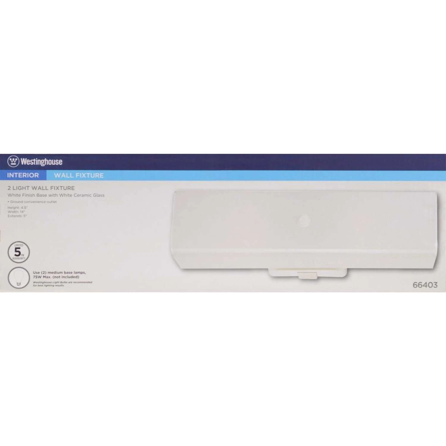 Westinghouse White 2 Lights Incandescent Bathroom Channel Fixture Wall Mount 2 Westinghouse White 2 Lights Incandescent Bathroom Channel Fixture Wall Mount - Image 2