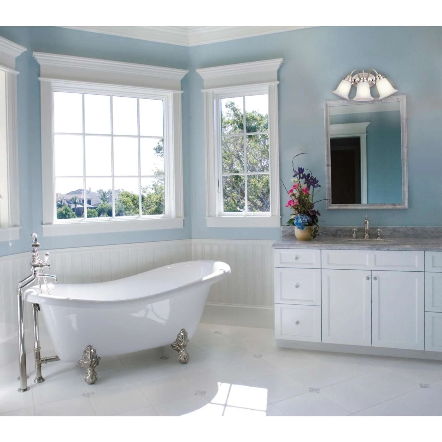 Westinghouse 3-Light Brushed Nickel White Wall Sconce 3 Westinghouse 3-Light Brushed Nickel White Wall Sconce - Image 3