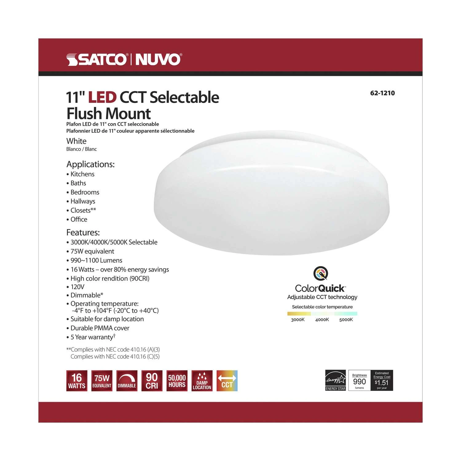 Satco Nuvo 13.78 In. H X 3.27 In. W X 13.78 In. L White LED Ceiling Light Fixture 2 Satco Nuvo 13.78 In. H X 3.27 In. W X 13.78 In. L White LED Ceiling Light Fixture - Image 2