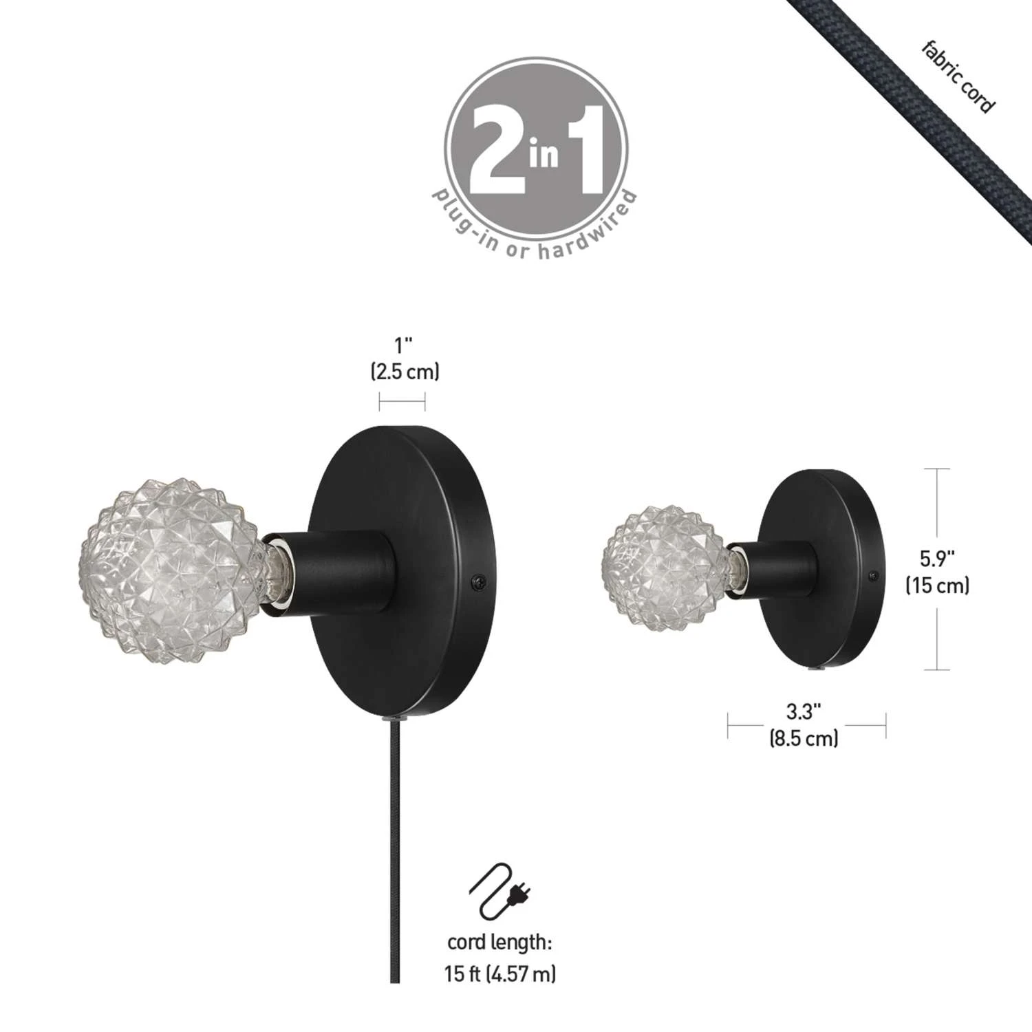 Globe Electric 3 In 1 Hardwire Or Plug-In 1-Light Matte Wall Sconce 3 Globe Electric 3 In 1 Hardwire Or Plug-In 1-Light Matte Wall Sconce - Image 3