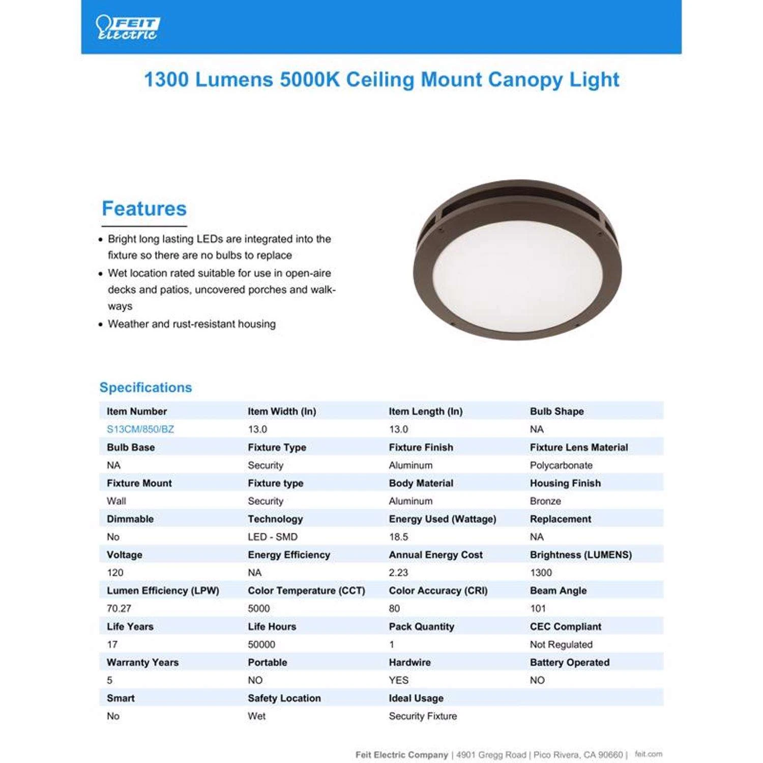 Feit LED 2 In. H X 13 In. W X 13 In. L Brushed Bronze Bronze Ceiling Light 4 Feit LED 2 In. H X 13 In. W X 13 In. L Brushed Bronze Bronze Ceiling Light - Image 4
