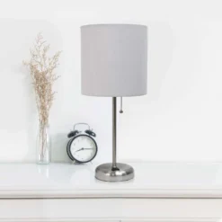 LimeLights 19.5 In. Brushed Steel Gray Table Lamp With Charging Outlet -Lightify Store c8a2cae1 4fa2 484a b7ff 072879a4d289