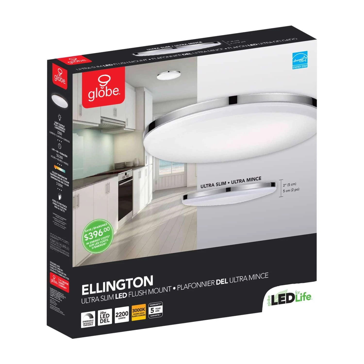 Globe Electric Ellington 2 In. H X 14 In. W X 14 In. L Chrome Ceiling Light 6 Globe Electric Ellington 2 In. H X 14 In. W X 14 In. L Chrome Ceiling Light - Image 6