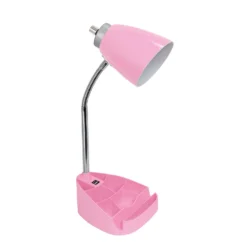 All The Rages LimeLights 18.5 In. Pink Organizer Desk Lamp With USB Port