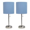 LimeLights 19.5 In. Brushed Steel Blue Table Lamp With Charging Outlet