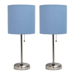 LimeLights 19.5 In. Brushed Steel Blue Table Lamp With Charging Outlet
