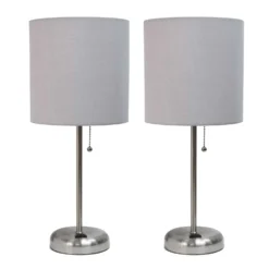 LimeLights 19.5 In. Brushed Steel Gray Table Lamp With Charging Outlet