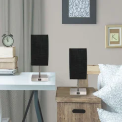 Simple Designs 14.25 In. Black/Silver Stick Lamp With USB Port -Lightify Store f7e07562 f8ea 46be 9039 631e65e367c6