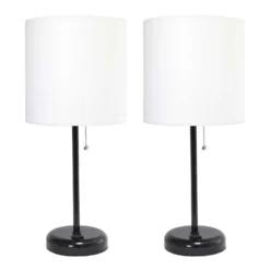LimeLights 19.5 In. Matte White Table Lamp With Charging Outlet